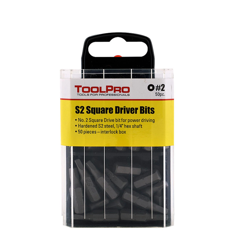 ToolPro Driver Bit with Interlocking Box - 50 Piece - Recess or Bit Size:Square #2